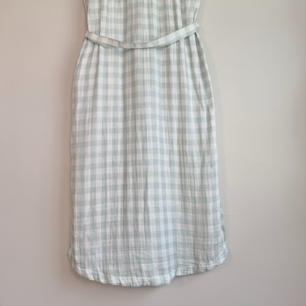 Lou & Grey Cotton Gauze Plaid Midi Shirt Dress Small Coastal Minimalist Belted - Picture 7 of 8